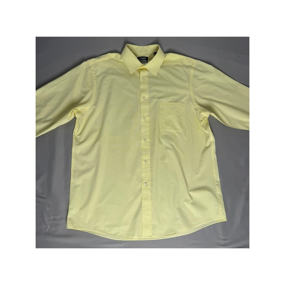 Chaps Mens Yellow Wrinkle Free Dress Shirt 16-16.5 32/33 L Regular Fit